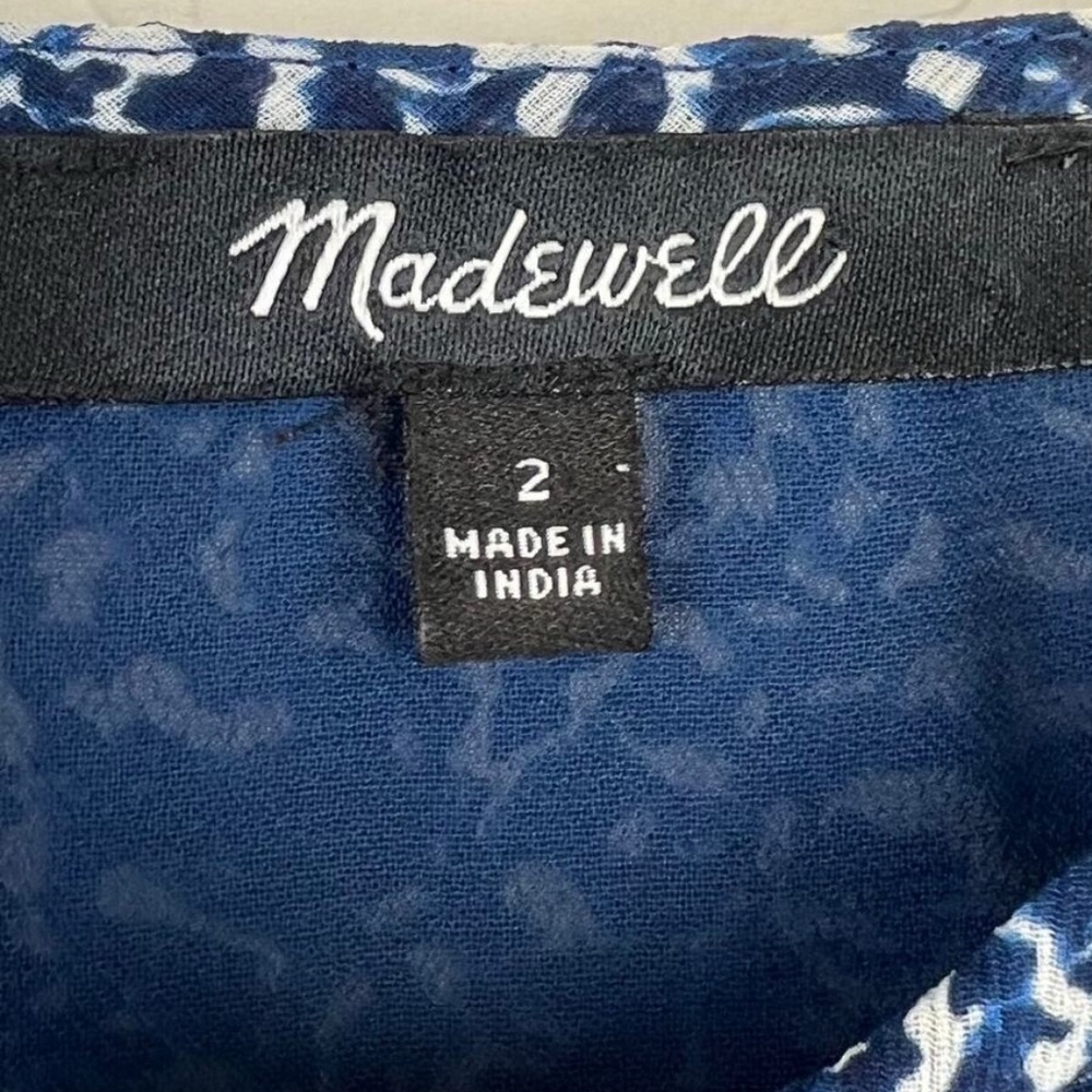 Madewell Blue Indigo Bengali Block-print Chiffon Sweetheart Lined Blouse 2 - Picture 9 of 11